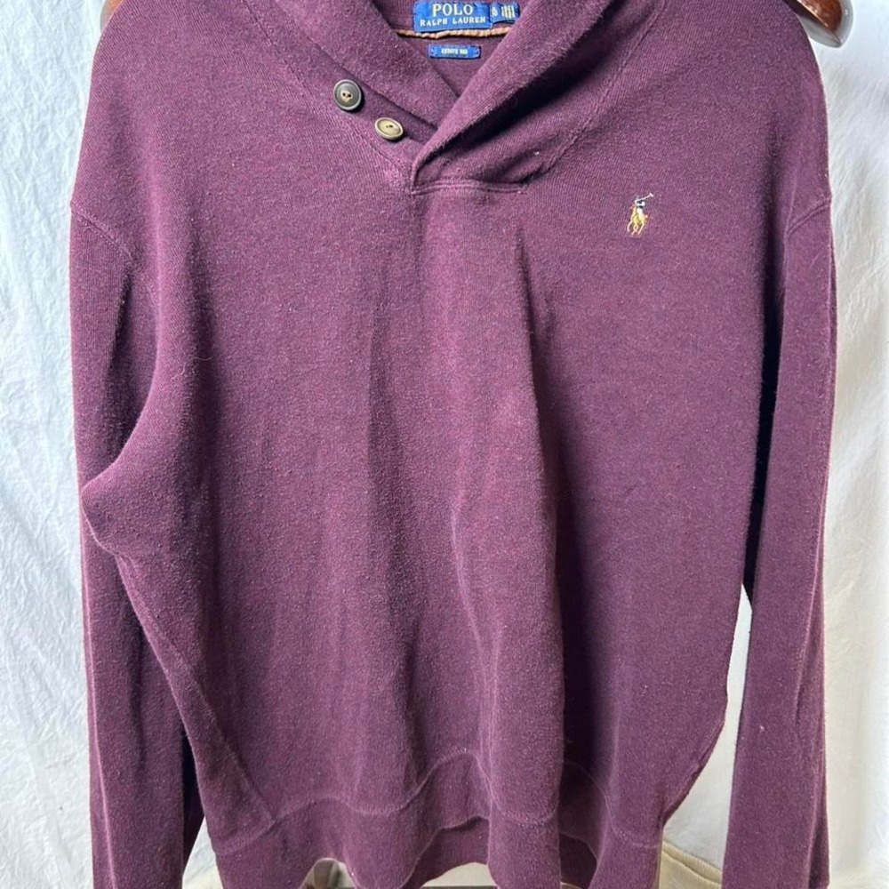 POLO RALPH‎ LAUREN MEN XL 2 BUTTON COLLARED HENLEY PULLOVER SWEATER BURGUNDY